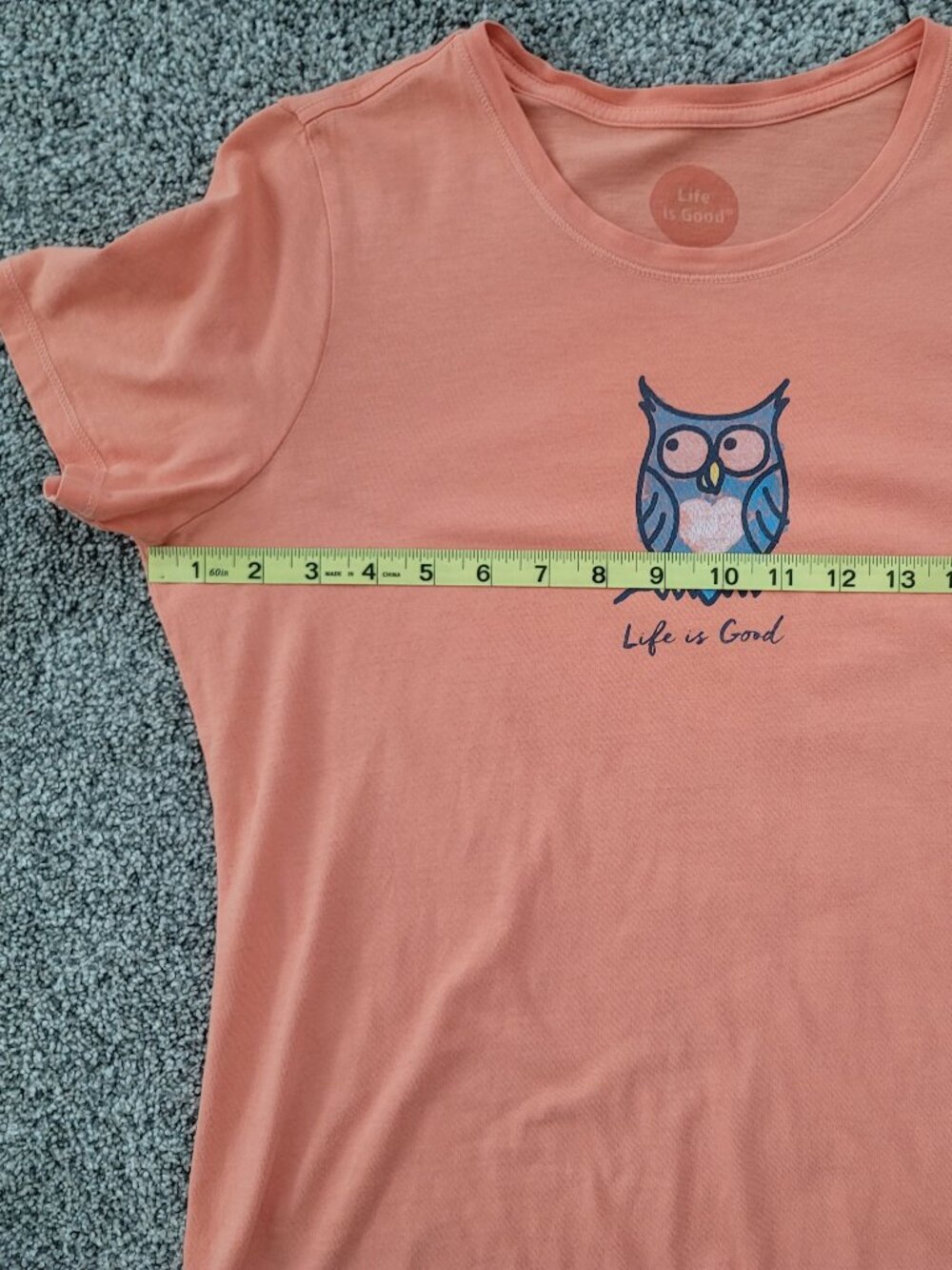 Life is Good Peach colored Owl Crew neck T-shirt Small - Picture 6 of 10